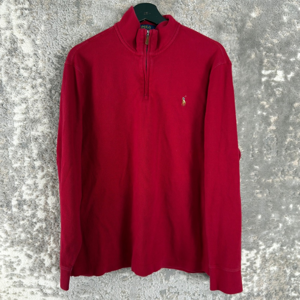 Polo Ralph Lauren Size L Estate Rib Quarter Zip Pullover Sweater Red Long Men